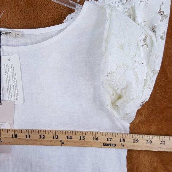 LUNGO L'ARNO Womens Top Small White Pullover Lace Crochet Wide Sleeve 100% Linen - Picture 7 of 9
